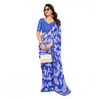 Generic Women's Georgette Printed Saree With Unstitched Blouse 5.5Mtr (Blue)