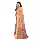 Generic Women's Georgette Printed Saree With Unstitched Blouse 5.5Mtr (Orange)