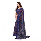 Generic Women's Georgette Printed Saree With Unstitched Blouse 5.5Mtr (Blue)