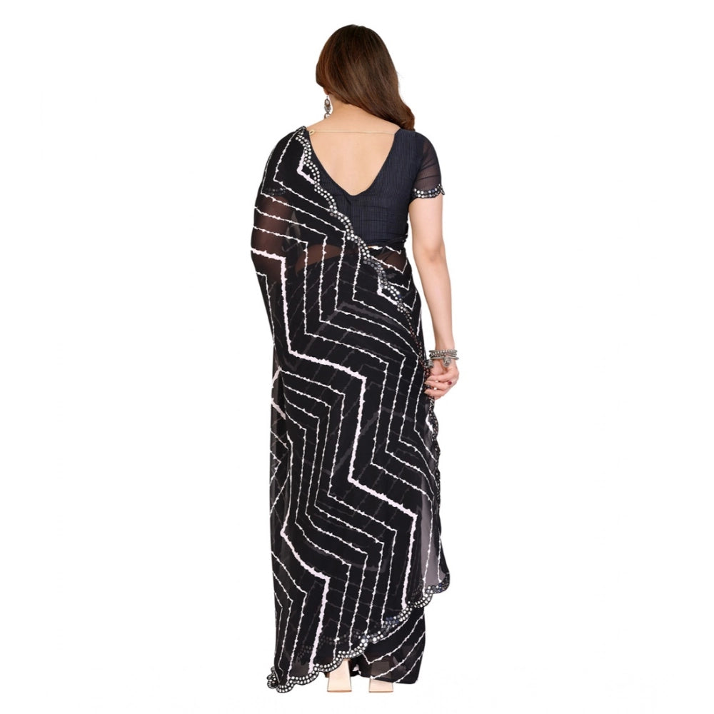 Generic Women's Georgette Printed Saree With Unstitched Blouse 5.5Mtr (Black)