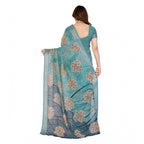 Generic Women's Georgette Printed Saree With Unstitched Blouse 5.5Mtr (Turquoise Green)