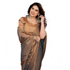 Generic Women's Georgette Printed Saree With Unstitched Blouse 5.5Mtr (Brown)