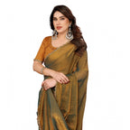 Generic Women's Georgette Printed Saree With Unstitched Blouse 5.5Mtr (Gold)