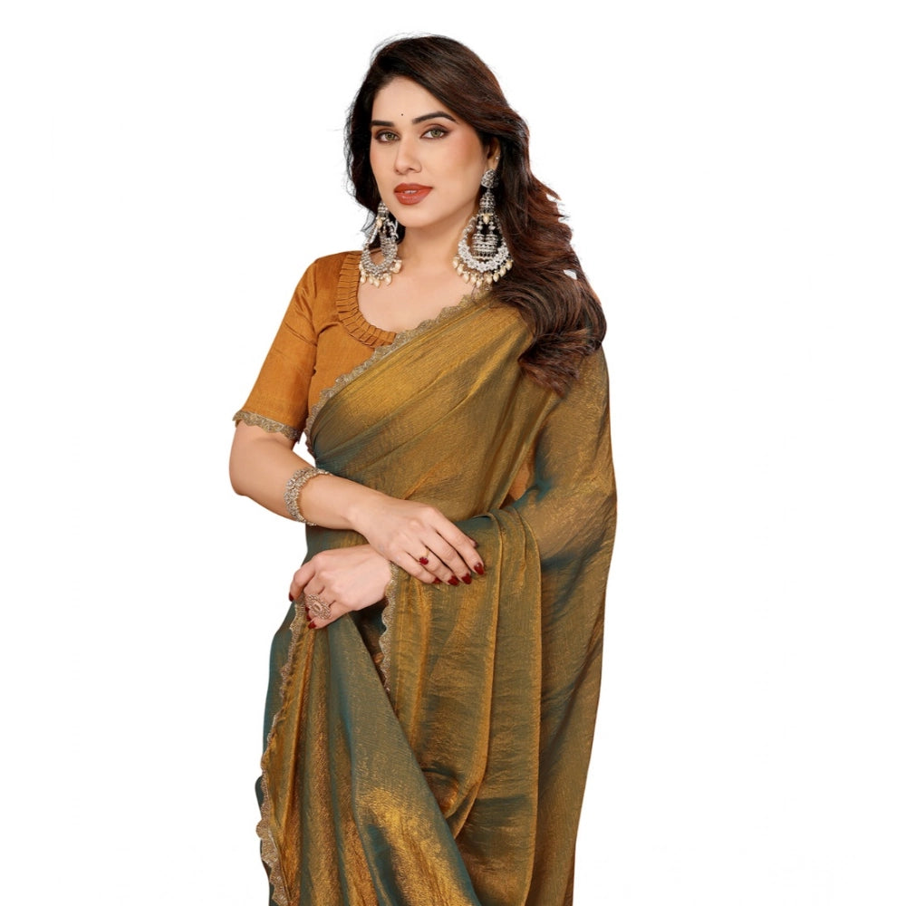 Generic Women's Georgette Printed Saree With Unstitched Blouse 5.5Mtr (Gold)