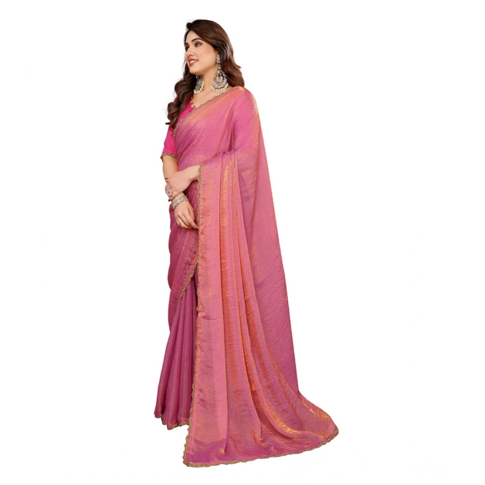 Generic Women's Georgette Printed Saree With Unstitched Blouse 5.5Mtr (Pink)