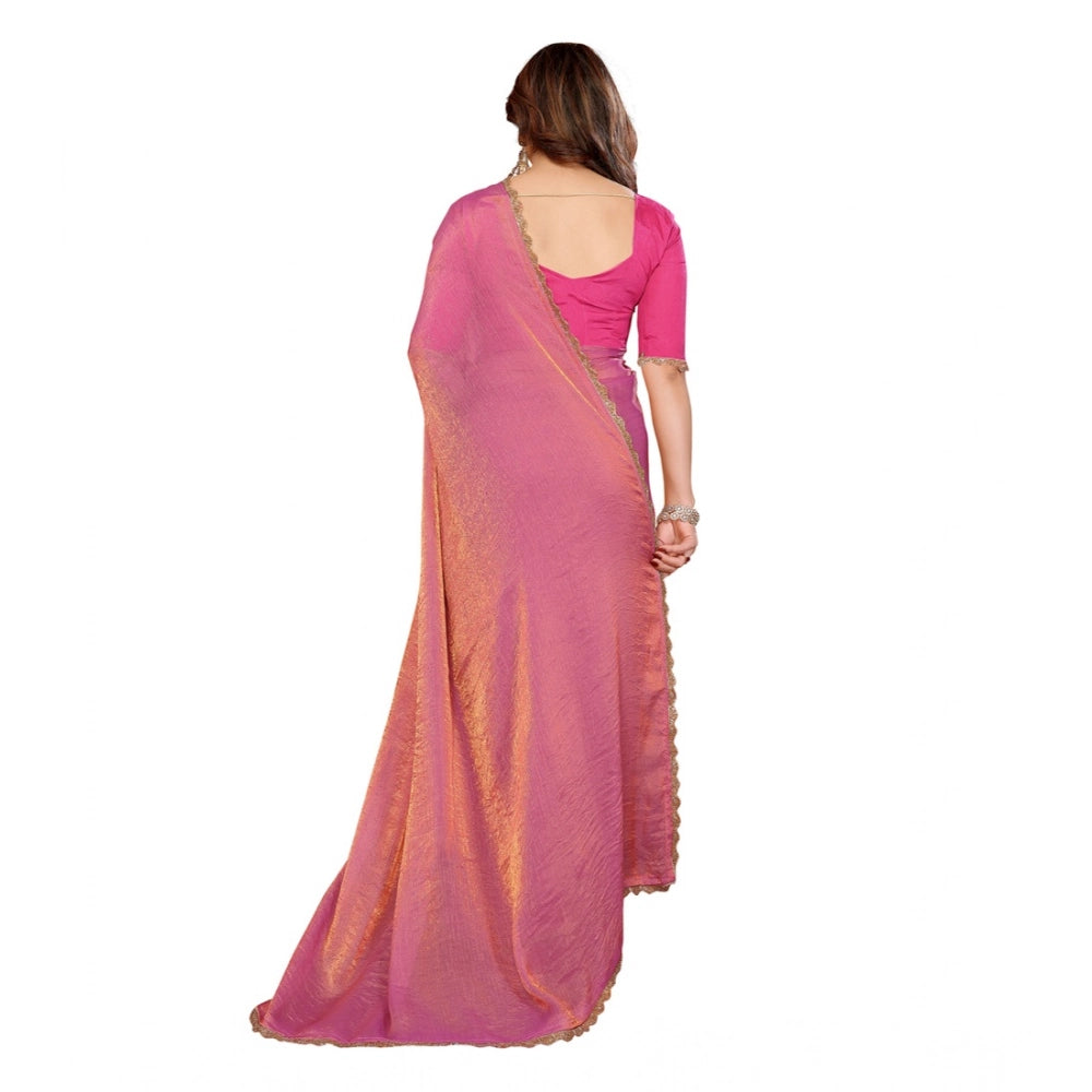 Generic Women's Georgette Printed Saree With Unstitched Blouse 5.5Mtr (Pink)