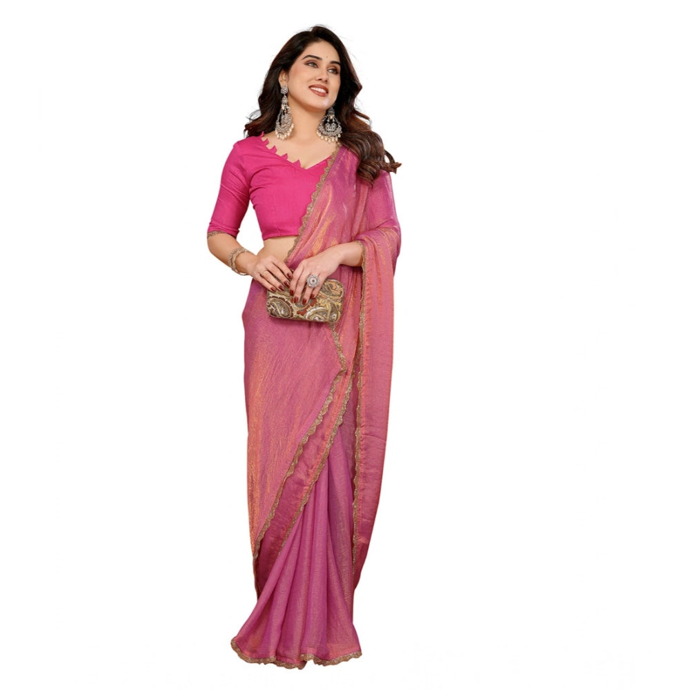 Generic Women's Georgette Printed Saree With Unstitched Blouse 5.5Mtr (Pink)