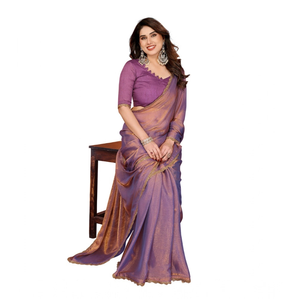 Generic Women's Georgette Printed Saree With Unstitched Blouse 5.5Mtr (Purple)
