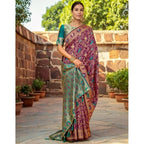 Generic Women's Silk Blend Woven Paithani Saree With Unstitched Blouse 5.5Mtr (Purple)
