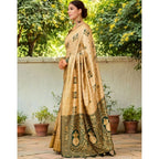 Generic Women's Silk Blend Woven Zari Work Saree With Unstitched Blouse 5.5Mtr (Cream)