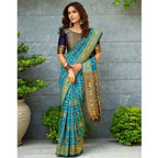 Generic Women's Silk Blend Woven Zari Work Saree With Unstitched Blouse 5.5Mtr (Rama)