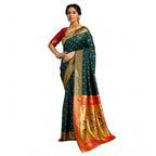 Generic Women's Silk Blend Zari Woven Saree With Unstitched Blouse 5.5Mtr (Dark-Green)