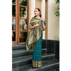Generic Women's Silk Blend Paithani Weaving Saree With Unstitched Blouse 5.5Mtr (Rama)