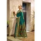 Generic Women's Silk Blend Zari Woven Saree With Unstitched Blouse 5.5Mtr (Green)