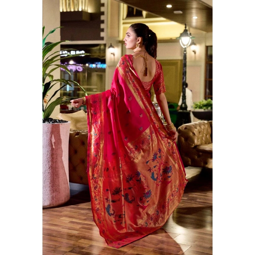 Generic Women's Silk Blend Zari Woven Saree With Unstitched Blouse 5.5Mtr (Pink)