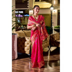 Generic Women's Silk Blend Zari Woven Saree With Unstitched Blouse 5.5Mtr (Pink)