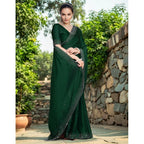 Generic Women's Rangoli Diamond Weaving - Stone Work Saree With Unstitched Blouse 5.5Mtr (Green)