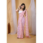 Generic Women's Georgette Printed Saree With Unstitched Blouse 5.5Mtr (White-Red)