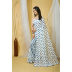 Generic Women's Georgette Printed Saree With Unstitched Blouse 5.5Mtr (White)