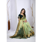 Generic Women's Organza jacquard Embellished Saree With Unstitched Blouse 5.5Mtr (Light Green)