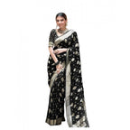 Generic Women's Soft Lichi Silk Printed Saree With Unstitched Blouse 5.5Mtr (Black)