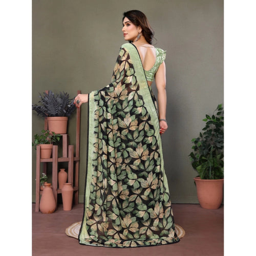 Generic Women's Chiffon Printed Saree With Unstitched Blouse 5.5Mtr (Green)