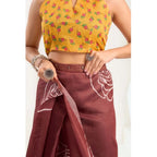 Generic Women's Faux_Linen Printed Ready-to-Wear Saree With Unstitched Blouse 5.5 Mtr (Brown)