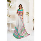 Generic Women's Faux_Linen Printed Ready-to-Wear Saree With Unstitched Blouse 5.5 Mtr (White)