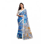 Generic Women's Faux_Linen Printed Ready-to-Wear Saree With Unstitched Blouse 5.5 Mtr (Blue)