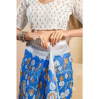 Generic Women's Faux_Linen Printed Ready-to-Wear Saree With Unstitched Blouse 5.5 Mtr (Blue)