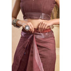 Generic Women's Faux_Linen Printed Ready-to-Wear Saree With Unstitched Blouse 5.5 Mtr (Brown)