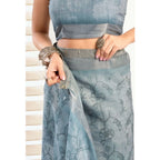Generic Women's Faux_Linen Printed Ready-to-Wear Saree With Unstitched Blouse 5.5 Mtr (Light_Blue)