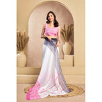 Generic Women's Faux_Linen Printed Ready-to-Wear Saree With Unstitched Blouse 5.5 Mtr (Off_White)