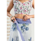 Generic Women's Faux_Linen Printed Ready-to-Wear Saree With Unstitched Blouse 5.5 Mtr (White)