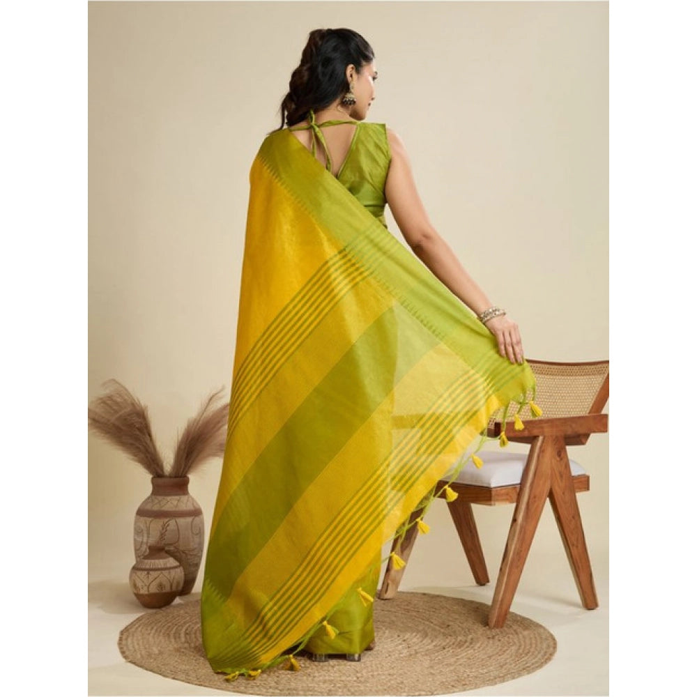 Generic Women's Raw_Silk Woven Saree With Unstitched Blouse 5.5Mtr (Yellow)