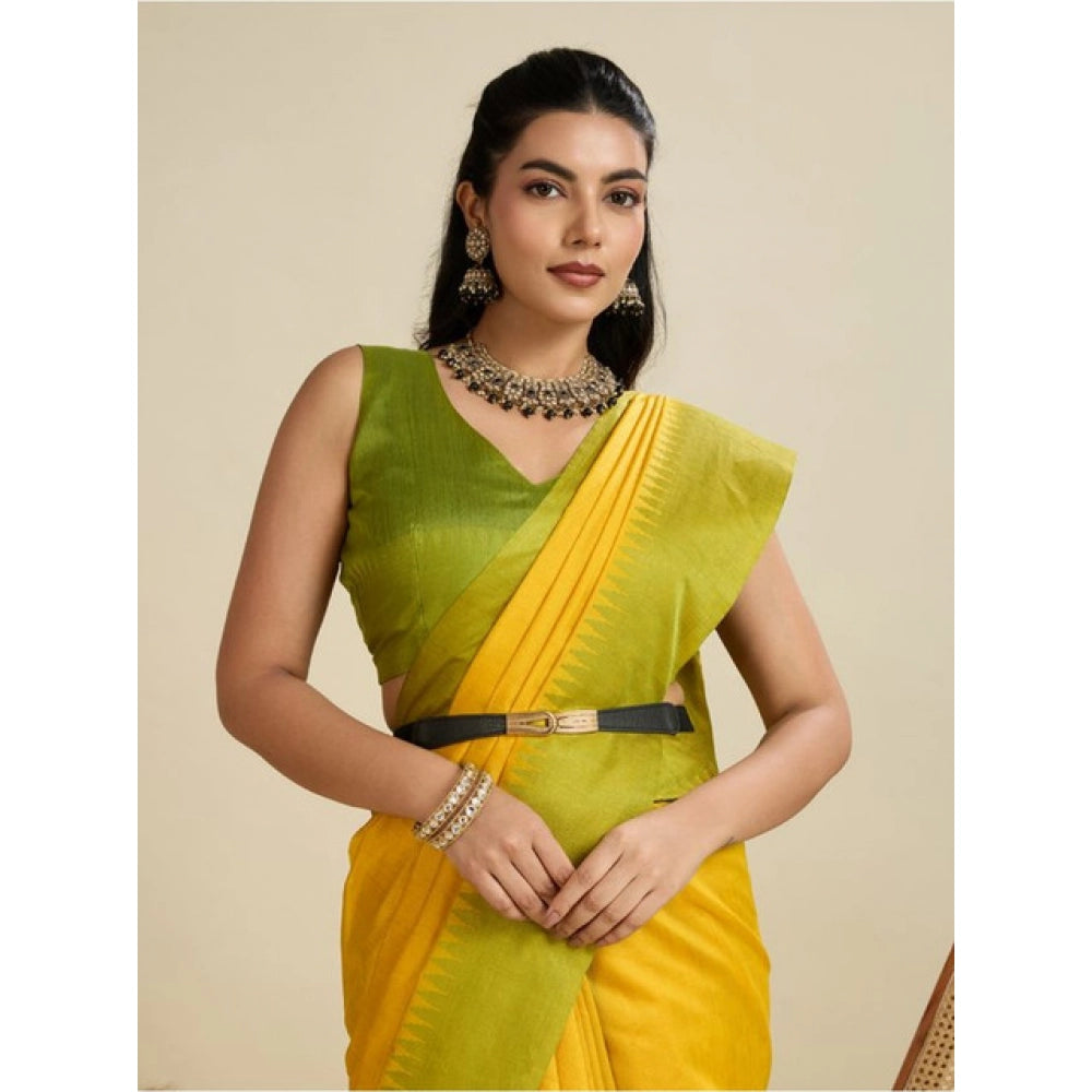 Generic Women's Raw_Silk Woven Saree With Unstitched Blouse 5.5Mtr (Yellow)