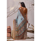 Generic Women's Faux_Linen Printed Saree With Unstitched Blouse 5.5Mtr (Blue)