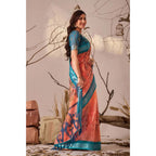 Generic Women's Faux_Linen Printed Saree With Unstitched Blouse 5.5Mtr (Peach)