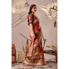 Generic Women's Faux_Linen Printed Saree With Unstitched Blouse 5.5Mtr (Red)