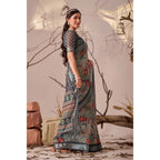 Generic Women's Faux_Linen Printed Saree With Unstitched Blouse 5.5Mtr (Light_Grey)