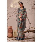 Generic Women's Faux_Linen Printed Saree With Unstitched Blouse 5.5Mtr (Light_Grey)