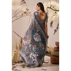 Generic Women's Faux_Linen Printed Saree With Unstitched Blouse 5.5Mtr (Light_Grey)