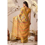 Generic Women's Faux_Linen Printed Saree With Unstitched Blouse 5.5Mtr (Gold)