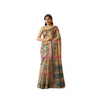 Generic Women's Faux_Linen Printed Saree With Unstitched Blouse 5.5Mtr (Beige)