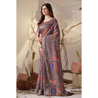 Generic Women's Faux_Linen Printed Saree With Unstitched Blouse 5.5Mtr (Light_Brown)