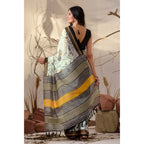 Generic Women's Faux_Linen Printed Saree With Unstitched Blouse 5.5Mtr (Light_Green)