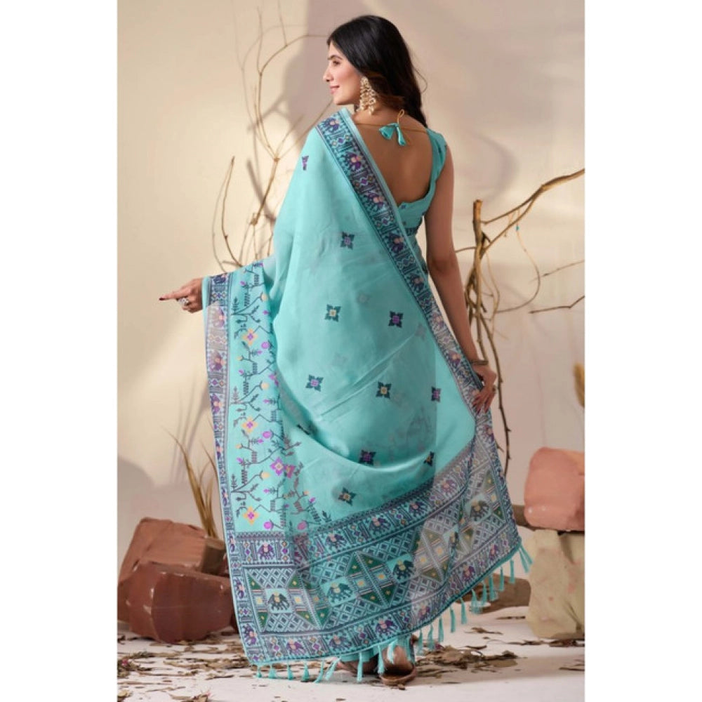 Generic Women's Georgette Printed Saree With Unstitched Blouse 5.5Mtr (Aqua_Blue)