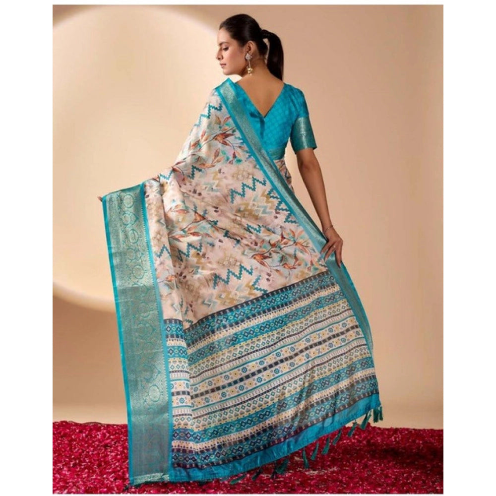 Generic Women's Faux_Silk Printed Saree With Unstitched Blouse 5.5Mtr (Beige)