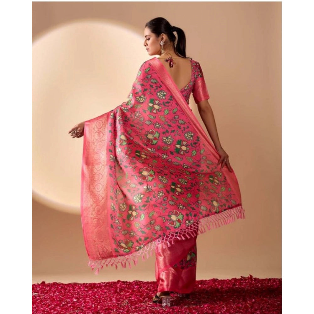 Generic Women's Faux_Banarasi_Silk Printed Saree With Unstitched Blouse 5.5Mtr (Pink)