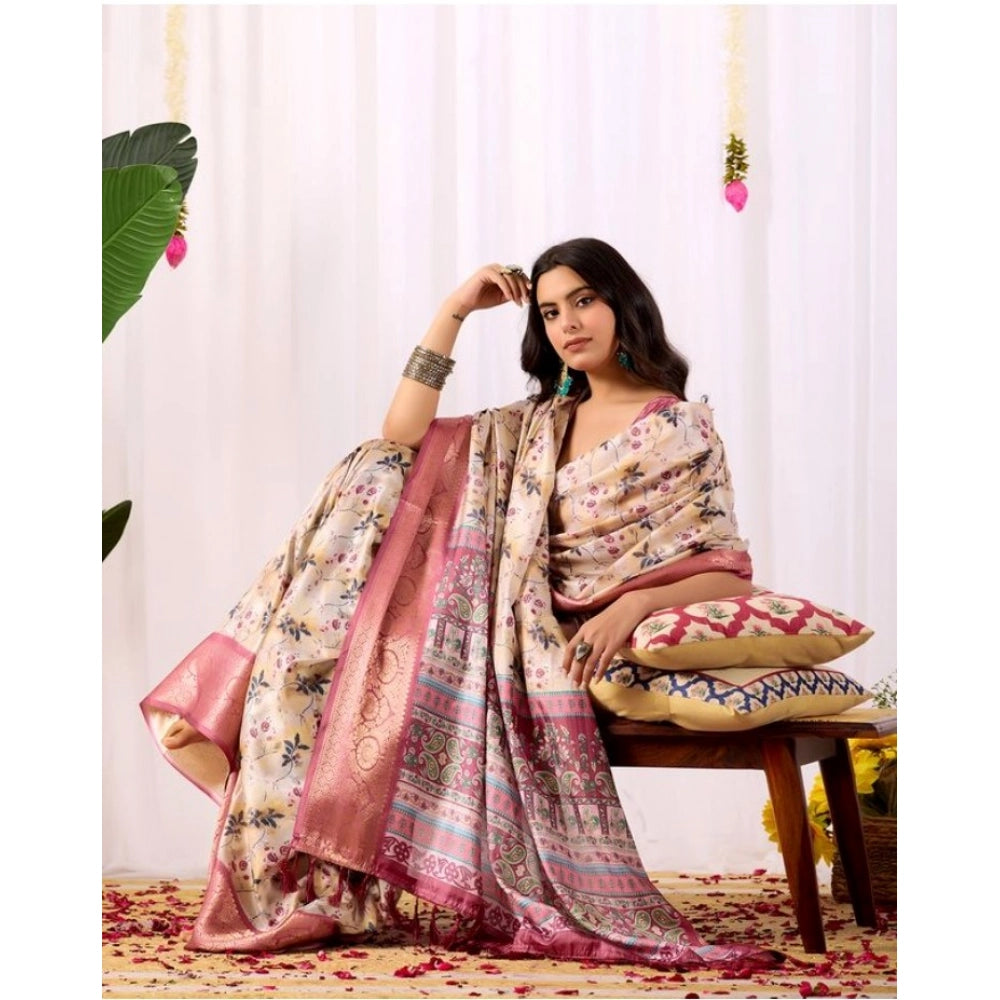 Generic Women's Faux_Banarasi_Silk Woven Saree With Unstitched Blouse 5.5Mtr (Beige)